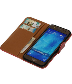 Rood Pull-Up PU Hoesje Samsung Galaxy J5 Booktype Wallet Cover