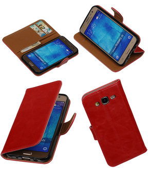 Rood Pull-Up PU Hoesje Samsung Galaxy J5 Booktype Wallet Cover