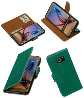 Groen Pull-Up PU Hoesje Samsung Galaxy S6 Edge Plus Booktype Wallet Cover