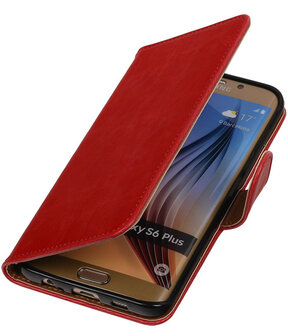 Rood Pull-Up PU Hoesje Samsung Galaxy S6 Edge Plus Booktype Wallet Cover