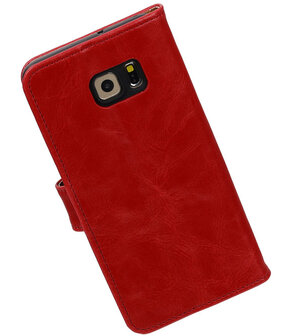 Rood Pull-Up PU Hoesje Samsung Galaxy S6 Edge Plus Booktype Wallet Cover