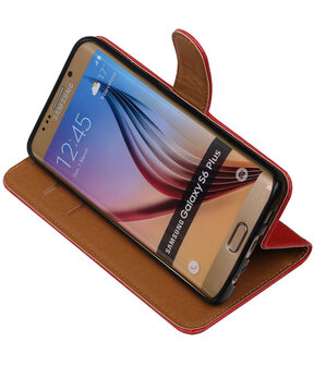 Rood Pull-Up PU Hoesje Samsung Galaxy S6 Edge Plus Booktype Wallet Cover