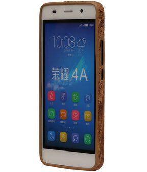 Bruin Hout Design TPU Cover Case voor Huawei Honor Y6 Hoesje