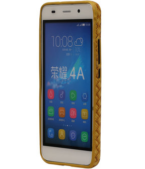 Goud Geweven Hout Design TPU Cover Case voor Huawei Honor Y6 Hoesje