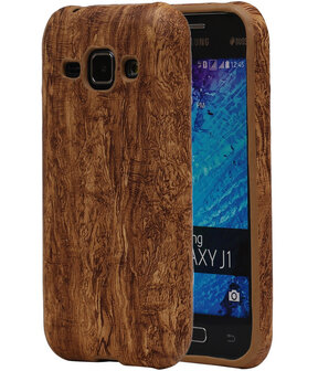Bruin Hout TPU Cover Case voor Samsung Galaxy J1 Hoesje