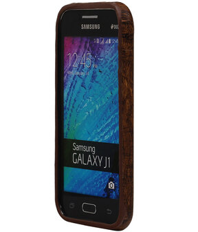 Donker Bruin Hout TPU Cover Case voor Samsung Galaxy J1 Hoesje