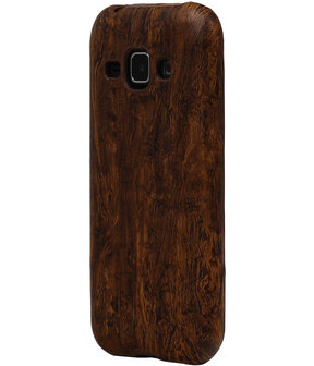 Donker Bruin Hout TPU Cover Case voor Samsung Galaxy J1 Hoesje