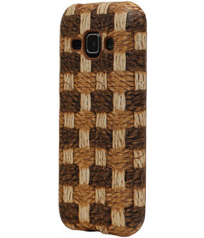 Bruin Geweven Hout Design TPU Cover Case voor Samsung Galaxy J1 Hoesje