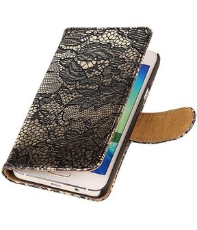 Zwart Lace Booktype Samsung Galaxy A3 2016 Wallet Cover Hoesje