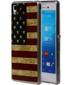 Amerikaanse Vlag TPU Cover Case voor Sony Xperia M4 Aqua Hoesje