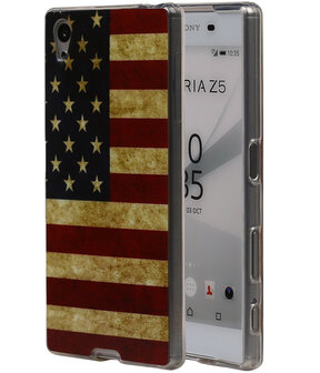 Amerikaanse Vlag TPU Cover Case voor Sony Xperia Z5 Hoesje