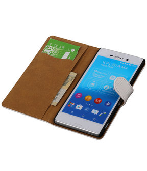 Sony Xperia M4 Aqua Croco Booktype Wallet Hoesje Wit