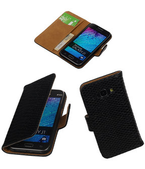 Zwart Slangen / Snake Design Book Cover Hoesje Samsung Galaxy J1