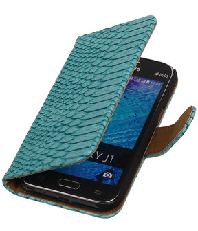 Turquoise Slangen / Snake Design Book Cover Hoesje Samsung Galaxy J1