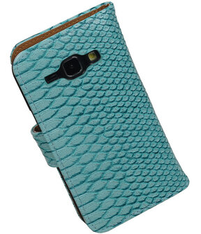 Turquoise Slangen / Snake Design Book Cover Hoesje Samsung Galaxy J1