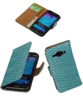 Turquoise Slangen / Snake Design Book Cover Hoesje Samsung Galaxy J1