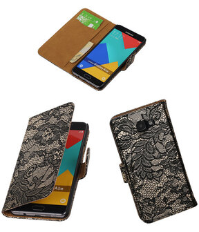 Zwart Lace Booktype Samsung Galaxy A5 2016 Wallet Cover Hoesje