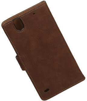 Sony Xperia C4 Bark Hout Booktype Wallet Hoesje Bruin