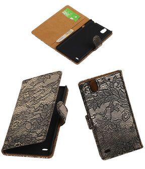 Sony Xperia C4 Lace Kant Booktype Wallet Hoesje Zwart