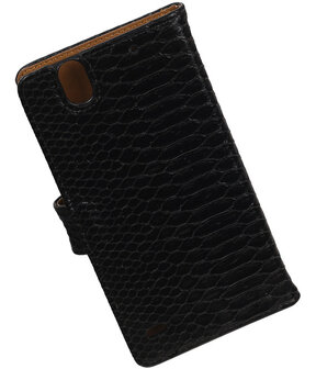 Sony Xperia C4 Snake Slang Booktype Wallet Hoesje Zwart