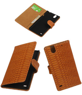 Sony Xperia C4 Snake Slang Booktype Wallet Hoesje Bruin