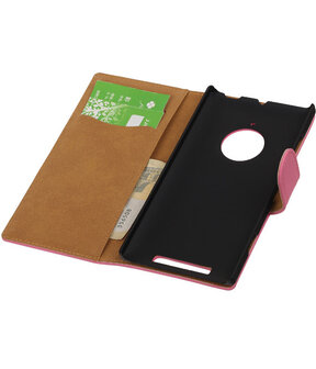 Nokia Lumia 830 Effen Booktype Wallet Hoesje Roze