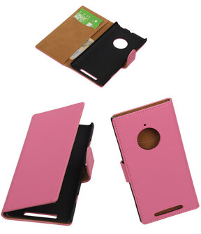 Nokia Lumia 830 Effen Booktype Wallet Hoesje Roze