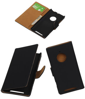 Nokia Lumia 830 Effen Booktype Wallet Hoesje Zwart