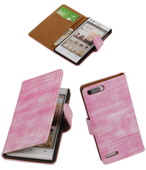 Huawei Ascend G6 4G - Mini Slang Roze Booktype Wallet Hoesje