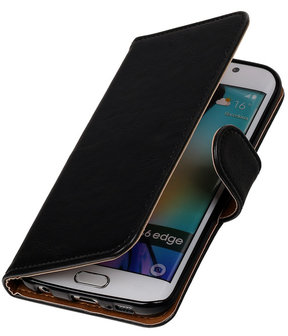 Zwart Pull-Up PU Hoesje Samsung Galaxy S6 Edge Booktype Wallet Cover