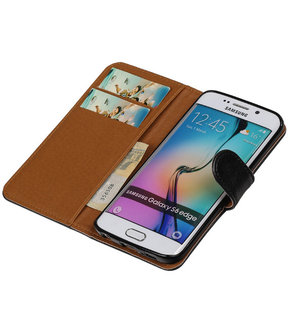 Zwart Pull-Up PU Hoesje Samsung Galaxy S6 Edge Booktype Wallet Cover