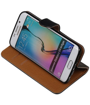 Zwart Pull-Up PU Hoesje Samsung Galaxy S6 Edge Booktype Wallet Cover