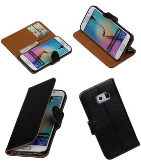 Zwart Pull-Up PU Hoesje Samsung Galaxy S6 Edge Booktype Wallet Cover