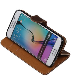 Mocca Pull-Up PU Hoesje Samsung Galaxy S6 Edge Booktype Wallet Cover