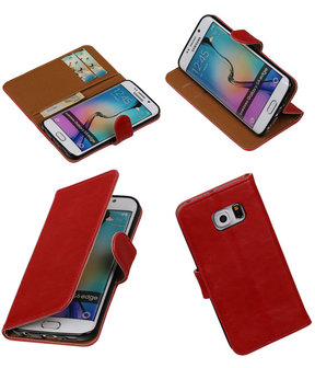 Rood Pull-Up PU Hoesje Samsung Galaxy S6 Edge Booktype Wallet Cover