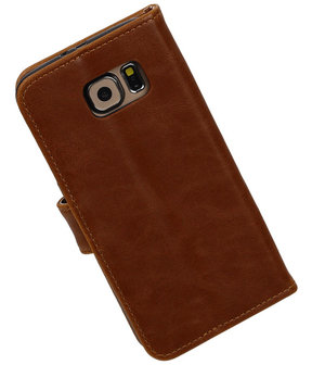 Bruin Pull-Up PU Hoesje Samsung Galaxy S6 Booktype Wallet Cover