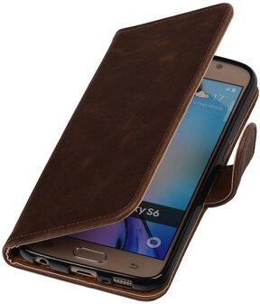 Mocca Pull-Up PU Hoesje Samsung Galaxy S6 Booktype Wallet Cover