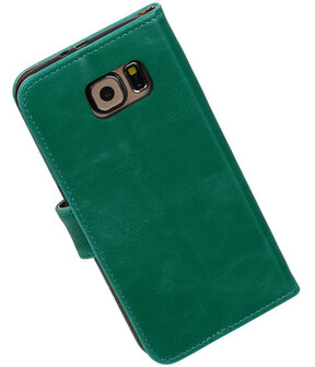 Groen Pull-Up PU Hoesje Samsung Galaxy S6 Booktype Wallet Cover