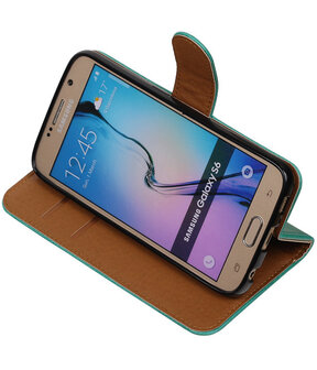 Groen Pull-Up PU Hoesje Samsung Galaxy S6 Booktype Wallet Cover