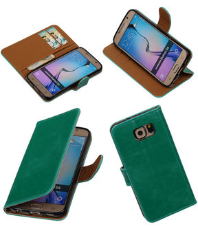 Groen Pull-Up PU Hoesje Samsung Galaxy S6 Booktype Wallet Cover
