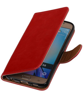 Rood Pull-Up PU Hoesje Samsung Galaxy S6 Booktype Wallet Cover