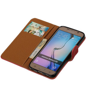 Rood Pull-Up PU Hoesje Samsung Galaxy S6 Booktype Wallet Cover