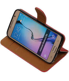 Rood Pull-Up PU Hoesje Samsung Galaxy S6 Booktype Wallet Cover