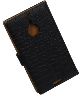 Zwart Krokodil Booktype Nokia Lumia 1520 Wallet Cover Hoesje