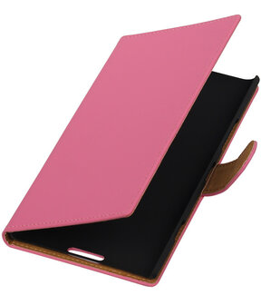 Roze Effen Booktype Nokia Lumia 1520 Wallet Cover Hoesje