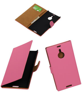 Roze Effen Booktype Nokia Lumia 1520 Wallet Cover Hoesje