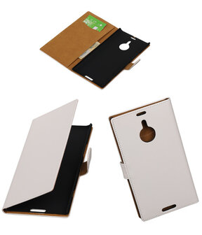 Wit Effen Booktype Nokia Lumia 1520 Wallet Cover Hoesje