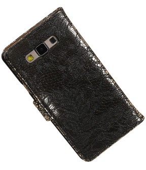 Zwart Lace Booktype Samsung Galaxy A7 Wallet Cover Hoesje