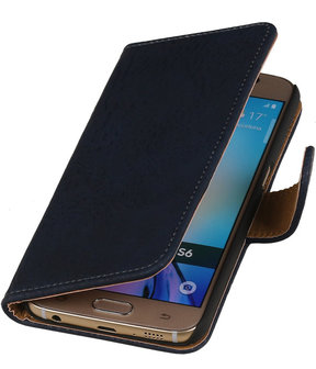 Blauw Hout Booktype Samsung Galaxy Grand 2 Wallet Cover Hoesje