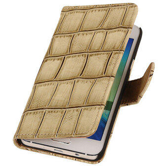 Beige Krokodil Booktype Samsung Galaxy S5 Wallet Cover Hoesje